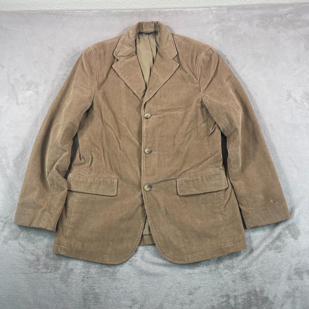 Banana Republic 3 Button Blazer Coat Jacket Men 42R Beige Corduroy Lined Preppy